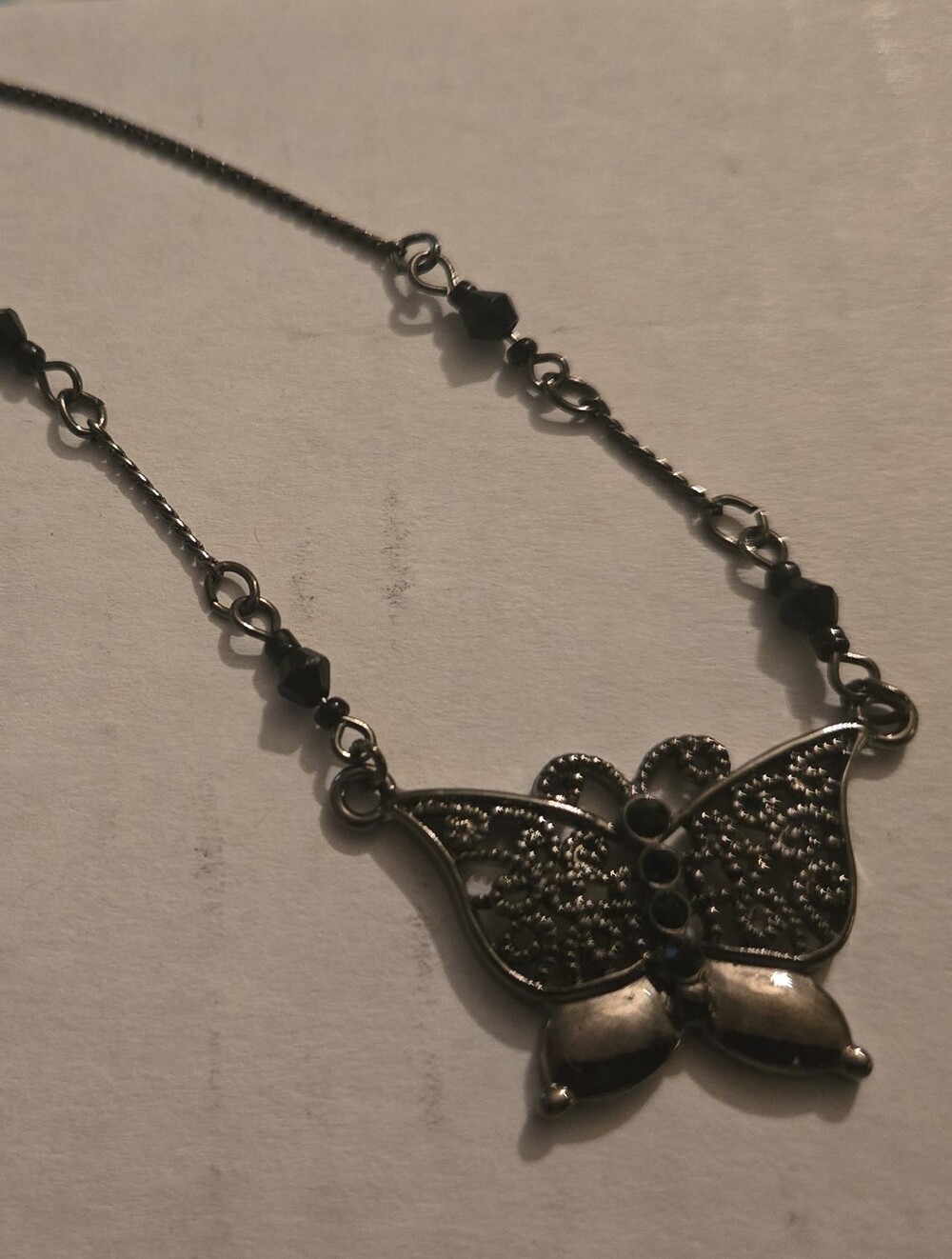 Gun Metal / Black Delicate Butterfly Short Necklace Or Choker for Women - Picture 3 of 6
